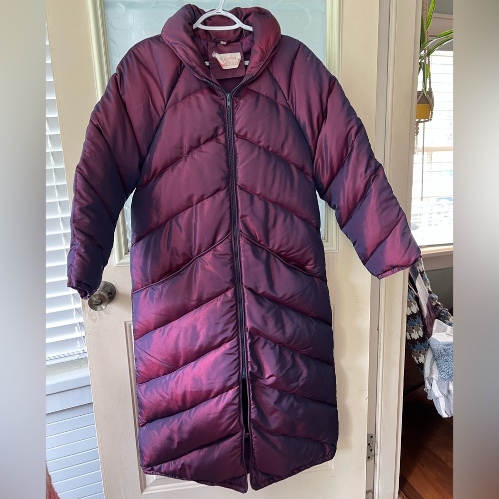 Gil Aimbez for Braefair long plum colored puffy coat goose down filled .